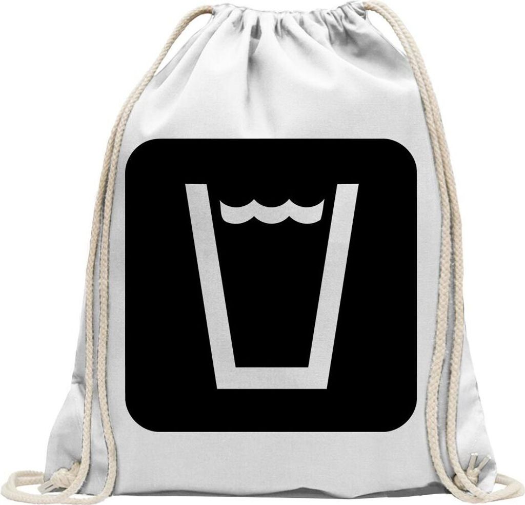 Kiwistar - Turnbeutel - weiss - Trinkwassersteller Piktogramme - Fun Rucksack Sport Beutel Gymsack Baumwolle mit Ziehgurt