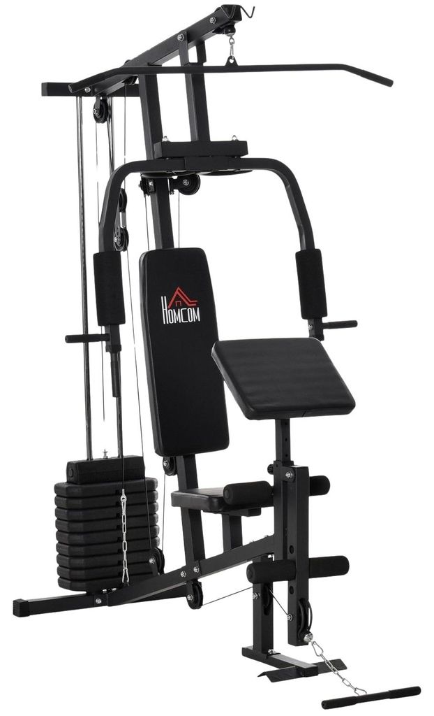 Gym Kraftstation Fitnessgerät Fitnessstation Fitnesscenter Inkl. Gewichten Mit Rollenpolsterung Stahl Kunstleder Schwarz 148 X 108 X 207 Cm