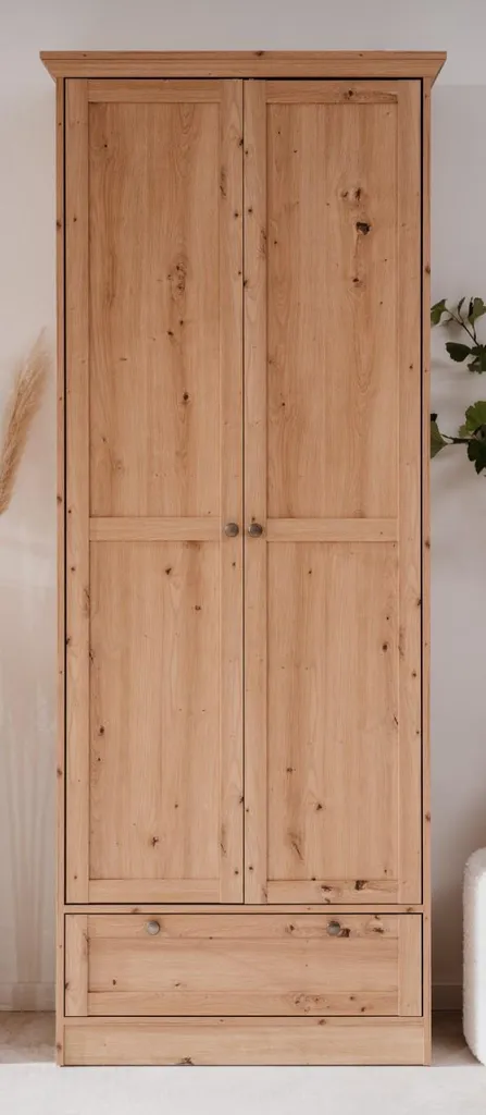 CALICOSY Armoire d'Entrée TIMBER L80 cm 2 Portes 5 Étagères et 1 Tiroir