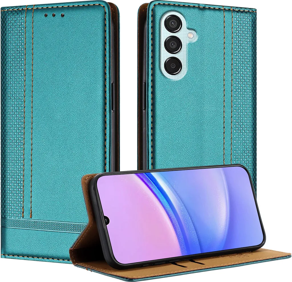 Custodia per Samsung Galaxy M15 in pelle con funzione stand verde