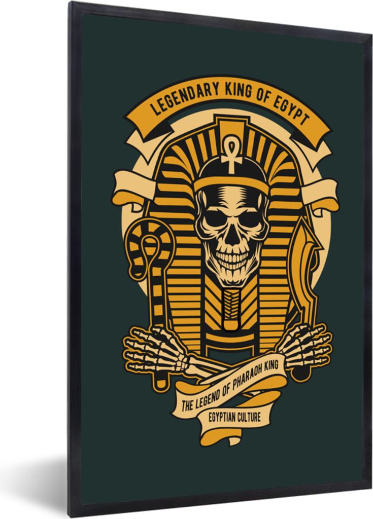 MuchoWow MuchoWow Gerahmtes Poster Skelett - Pharao - Retro - Ägypten 40x60 cm - Poster mit zchwarzem Bilderrahmen - Papierdruck - Wandbilder