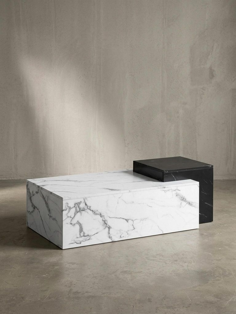 Couchtisch 120x60x40 cm Weiß Schwarz Sofatisch in Marmor-Optik Modern, Design Wohnzimmertisch Rechteckig, Loungetisch zwei Ebenen, Kaffeetisch Groß