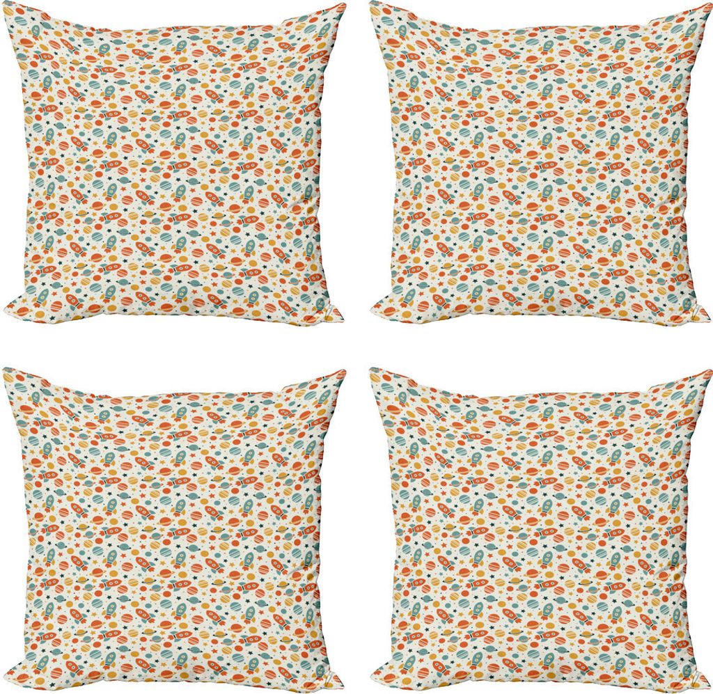 ABAKUHAUS Platz Kissenbezug Set (4 Stück), Buntes Gekritzel-Universum, Moderner Doppelseitiger Digitaldruck, 40 cm x 40 cm, Mehrfarbig
