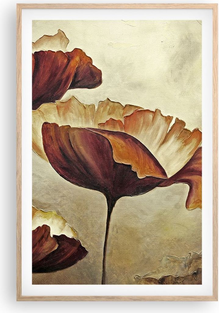 Gerahmtes Poster - Rahmen in heller Eiche - Mohn Blume Wiese - 61x91,5 cm - Wand Bild - Wanddeko - Wandbilder - Kunstposter - Wandposter - Bilderra...