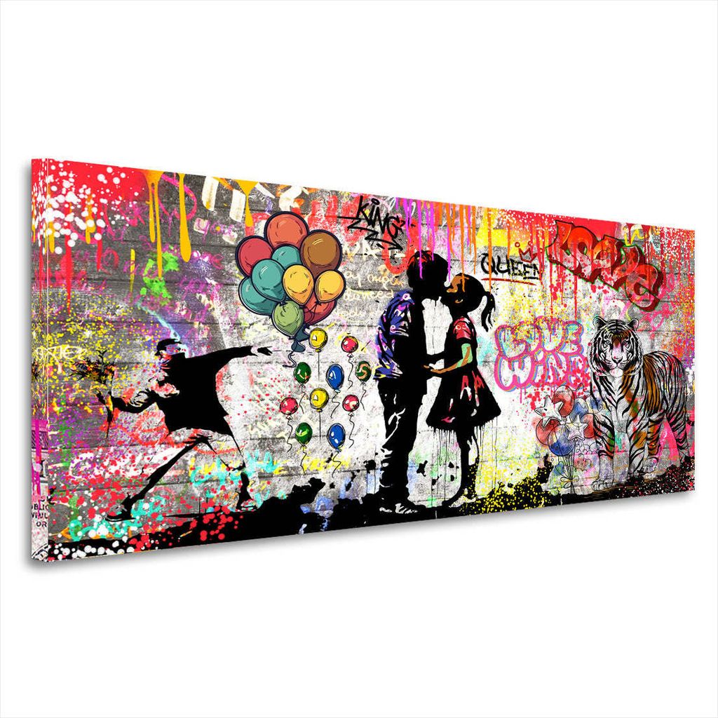 Liebespaar Street Art Graffiti Leinwandbild Wandbild Kunstdruck XL Wanddeko: 125x50x4cm