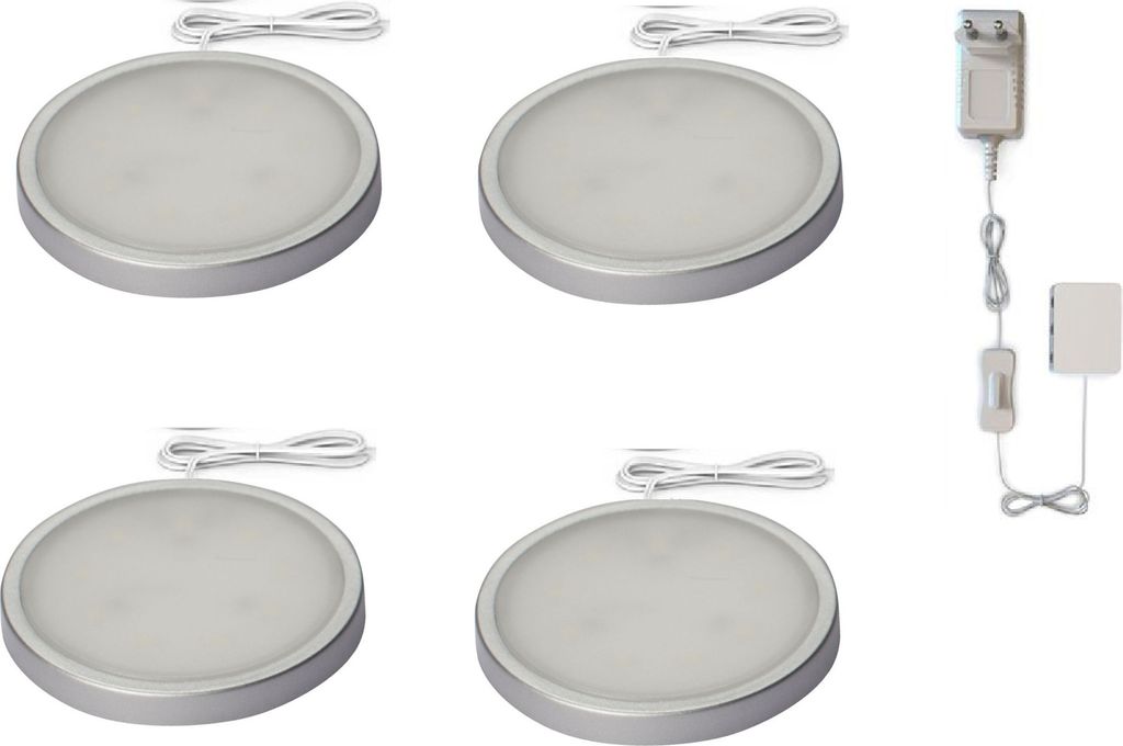 LED Unterbauleuchten 4er Set Licht Puck Leuchte Möbelanbauleuchte extra flach, 4x1,2W 480lm 3000K