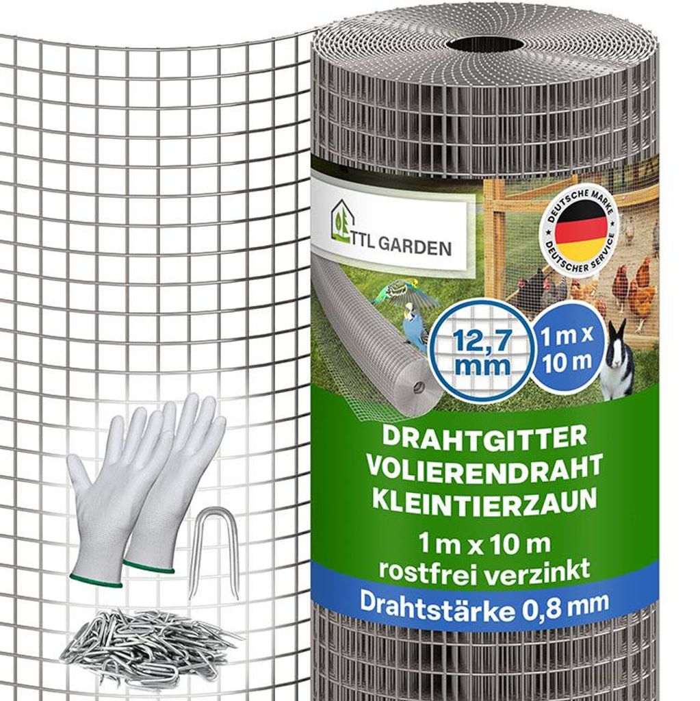 TTL GARDEN Drahtgitter 1m x 10m – 12,7mm Masche verzinkt Produktbild 