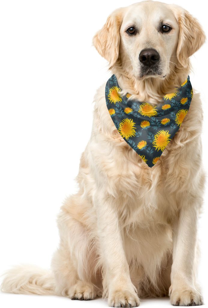 ABAKUHAUS Blume Haustier Bandana, Gelbe Chrysantheme, 55x55 cm, Charcoal Grau Orange