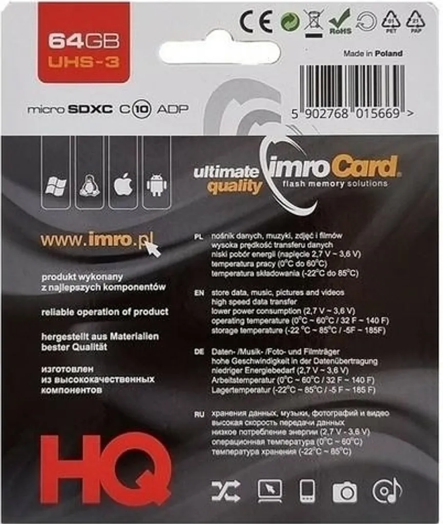 Scheda di memoria Microsdxc 64Gb Imro+ Adp10C Uhs-3 - 2