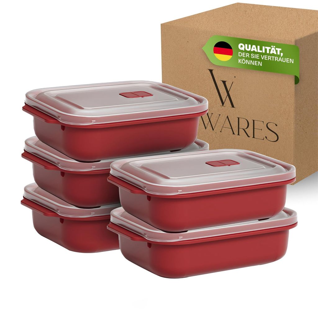 Viwares Lunchbox 1300 ml – 5-teiliges Frischhaltedosen Set, mikrowellengeeignet & auslaufsicher, BPA-frei, stapelbar, ideal für Meal Prep, Büro...