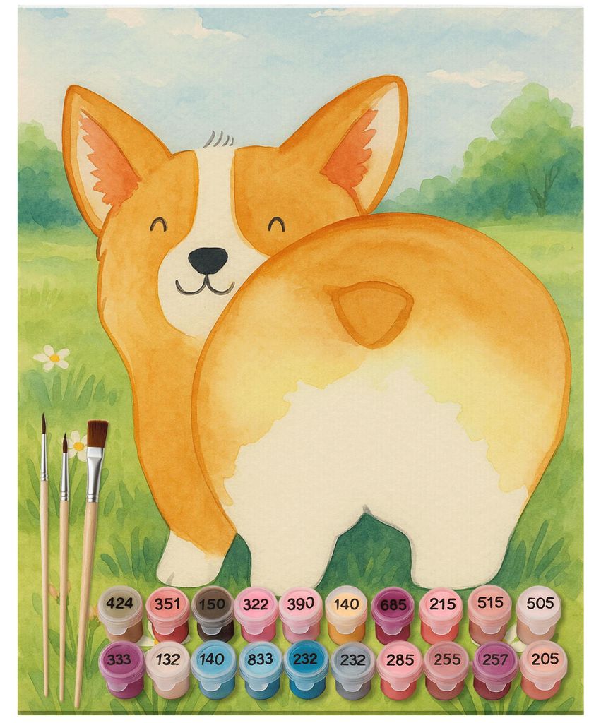 Mr. & Mrs. Panda Malen nach Zahlen Corgi Po Design 40 x 50 cm Ohne Rahmen - Weiß - Geschenk, mit, Spruch, Hund, DIY, Leinwand, Sprüche, Zahlenbil...