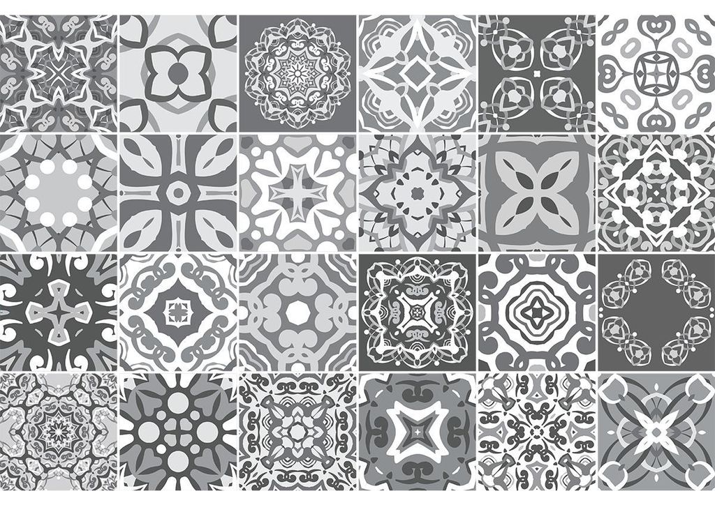 Wandfliesenaufkleber für Küche und Bad – 24 Azulejos Zementfliesenaufkleber – 24 Aufkleber, 20 x 20 cm