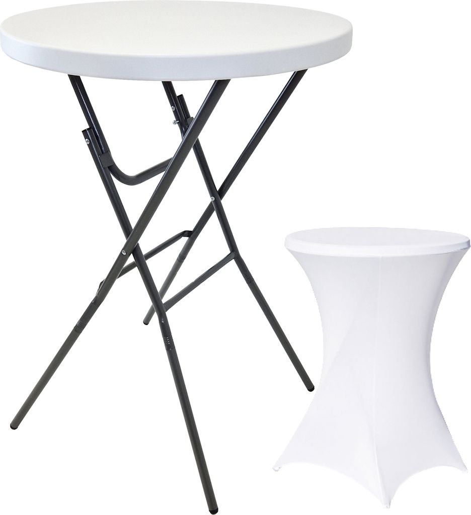 Stehtisch mit Husse Partytisch klappbar Ø 80 cm Höhe 110 cm in Weiß mit pflegeleichter Husse in Weiß