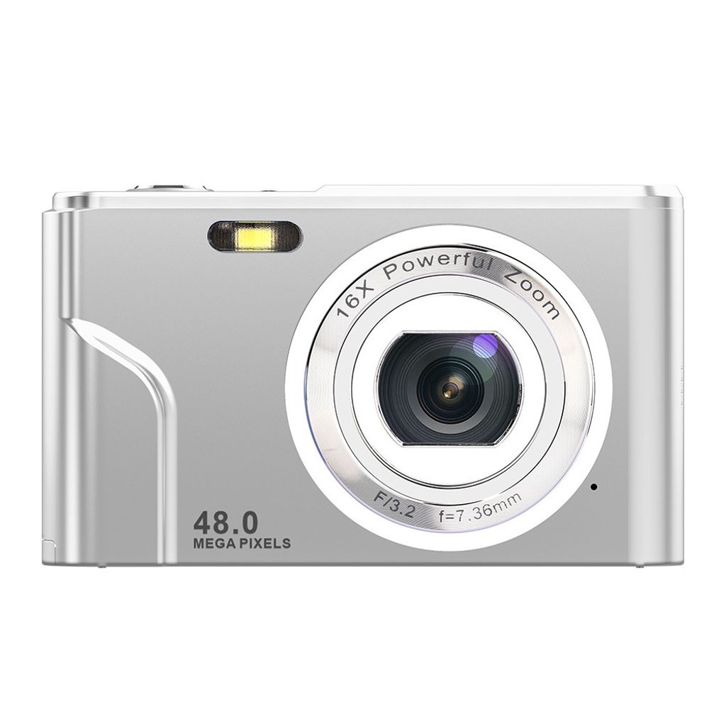 AIORBER Digitalkamera,48MP HD Kompaktkamera, mit 16x Digitalzoom, 2,4 Zoll IPS-Display, tragbar & leicht, 32GB Speicherkarte Digitalkameras, Silber