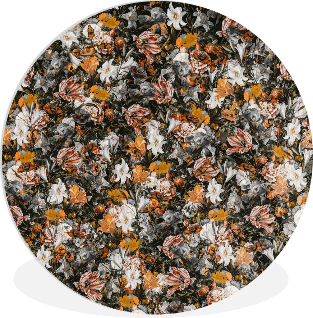 MuchoWow Rundes Wandbild - Runde Bilder Blumen - Collage - Kunst Ø 90 cm Kreis Wanddekoration Kunststoff - Wandkreis - Wandschmuck - Wand-Kreis ...