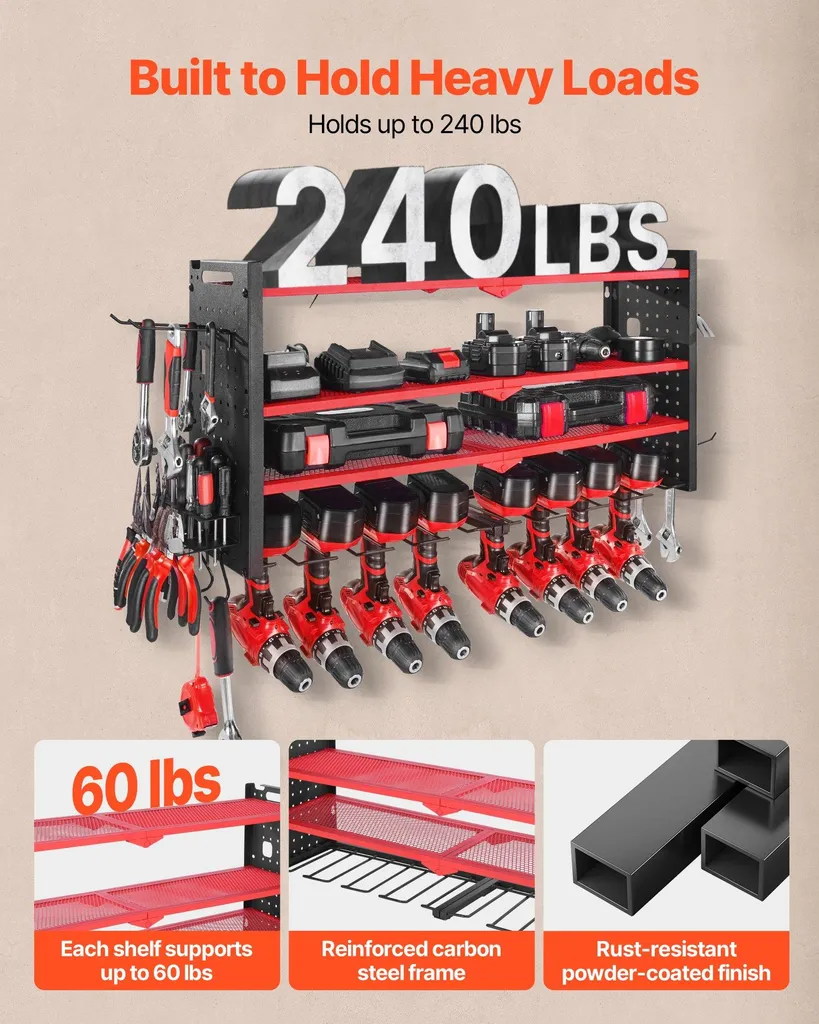 Support d'outils mural avec 8 emplacements de rangement pour visseuse
