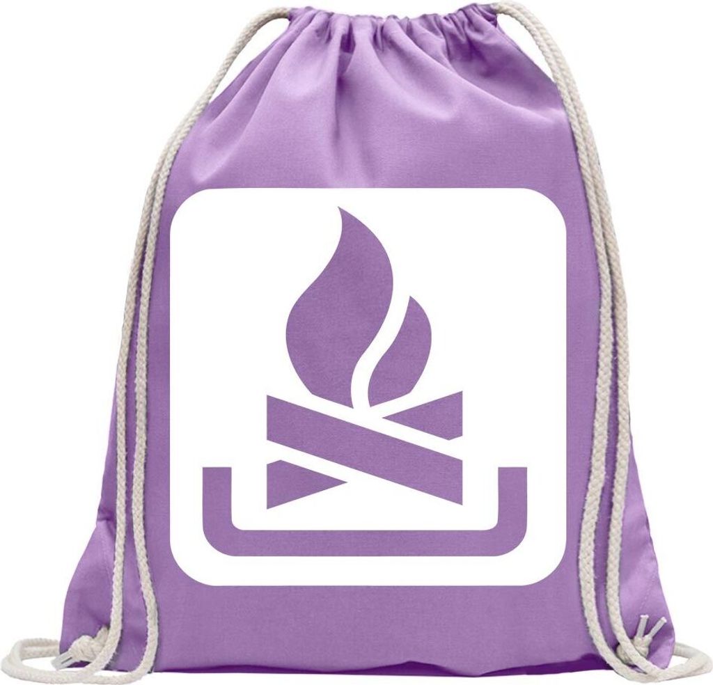 Kiwistar - Turnbeutel - lavendel - Lagerfeuerplatz Stelle Piktogramme - Fun Rucksack Sport Beutel Gymsack Baumwolle mit Ziehgurt