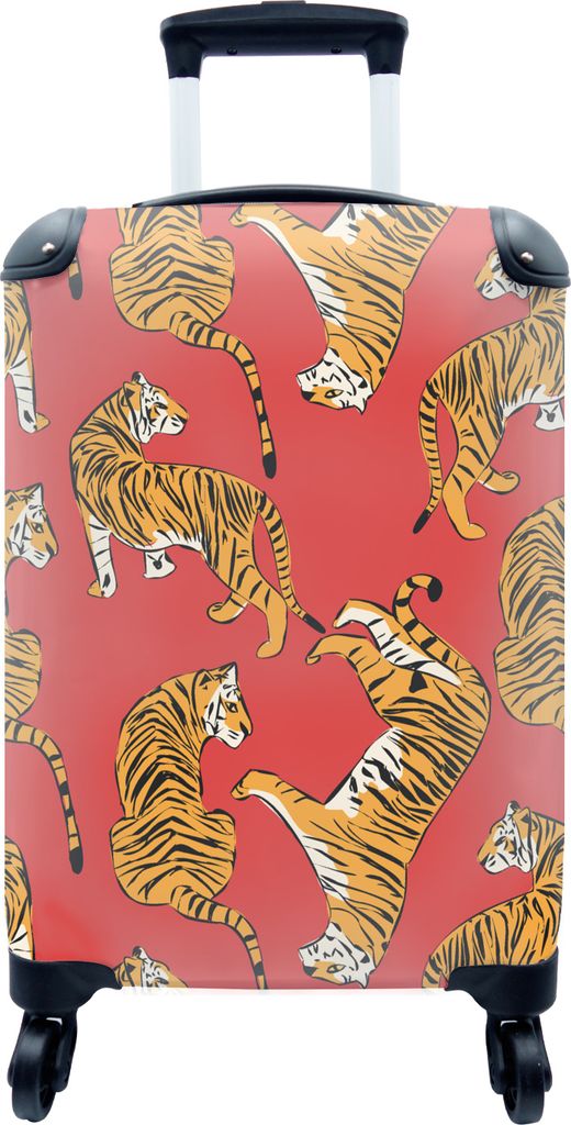 MuchoWow MuchoWow Koffer Handgepäck Trolley Rollkoffer Kleine Reisekoffer mit 4 Rollen - Tiger - Dschungel - Muster - Cabin Size < 55x40x23 cm...