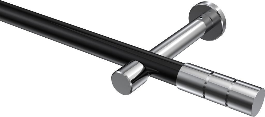 Interdeco Gardinenstange / Vorhangstange Schwarz / Chrom, Typ Prestige Elanto (Rillenzylinder) ohne Ringe, 20 mm Ø 1-läufig, 100 cm