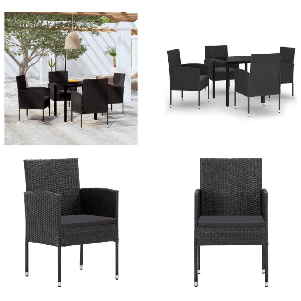 vidaXL 5 tlg. Garten Essgruppe Schwarz - Garten-Ess-Set - Garten-Ess-Sets - Poly-Rattan-Ess-Set - Outdoor-Ess-Set
