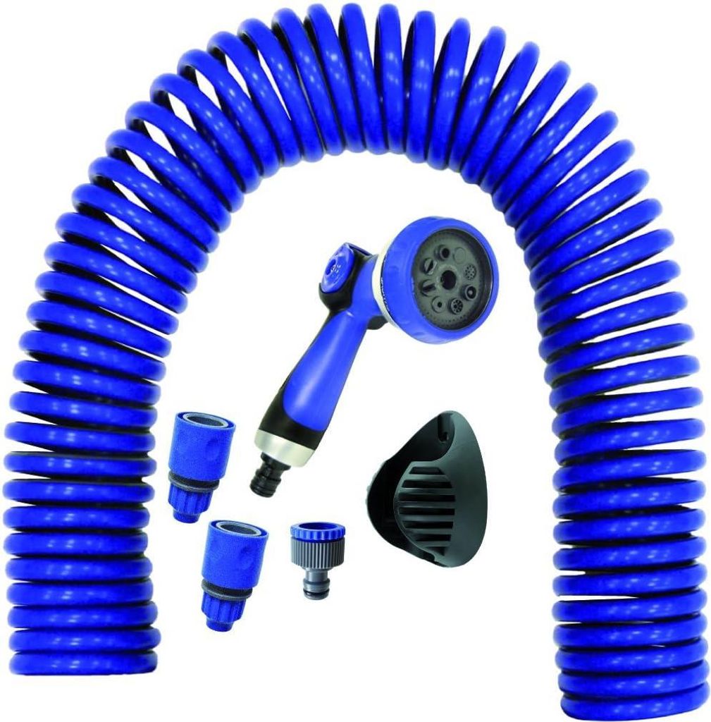 Spiraalschlauch 15 Meter mit 8 Funktionen und Verbindungsstücken - Blau