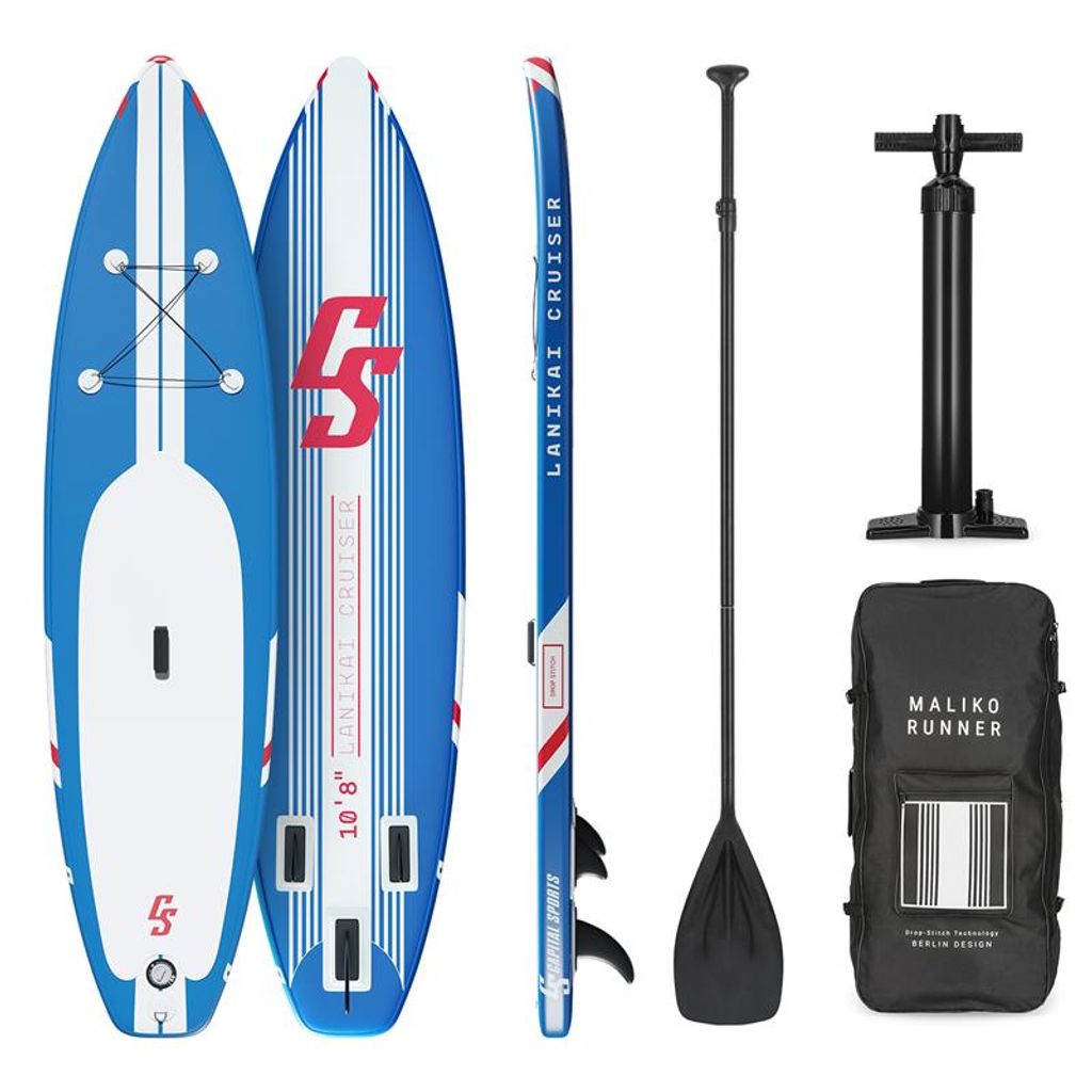 CAPITAL SPORTS Lanikai Cruiser 10.8 aufblasbares Paddelboard SUP-Board-Set ,Set: Board + Paddel + Leash + Rucksack + Pumpe ,Cruiser Shape ,Teleskop...