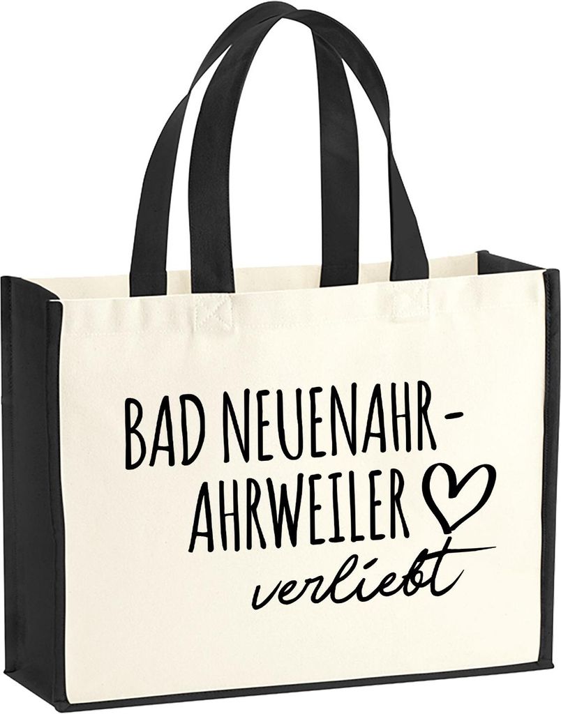 Huuraa Jutetasche Bad Neuenahr-Ahrweiler verliebt 21 Liter Black Jute und Baumwolle Einkaufstasche Geschenkidee