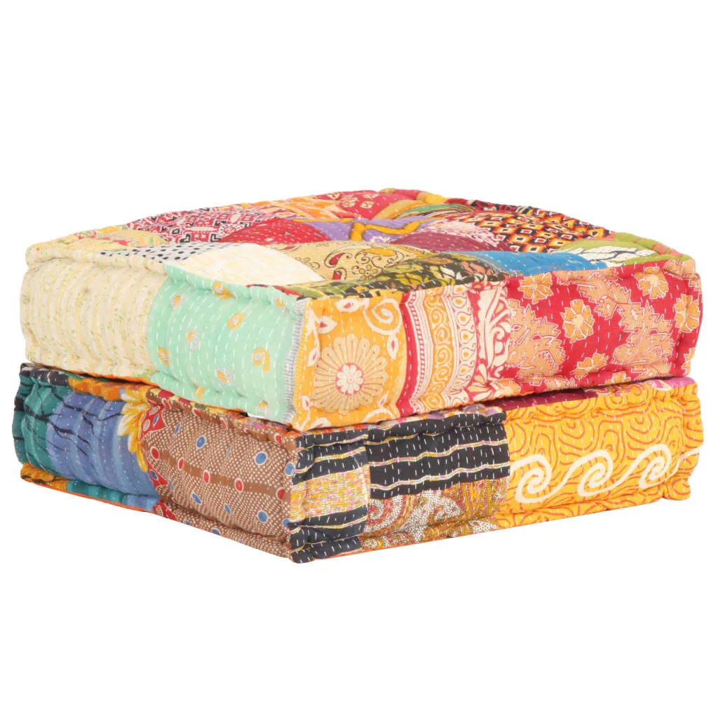 Siège d'appoint pouf rectangulaire en coton patchwork 60x70x36 cm - 5