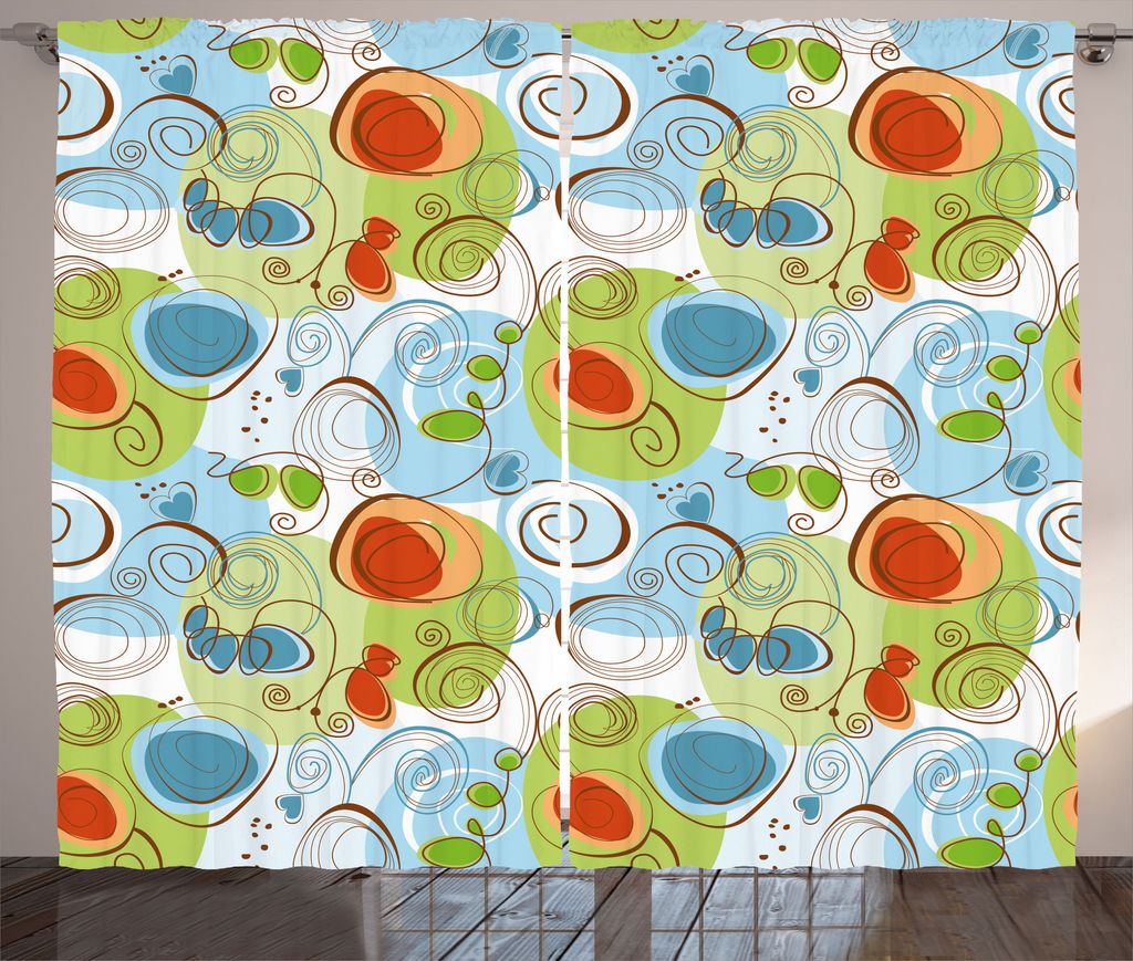 ABAKUHAUS Abstrakt Rustikaler Gardine, Geometrische Funky Swirl, Schlafzimmer Kräuselband Vorhang mit Schlaufen und Haken, 280 x 175 cm, Hellgrün...