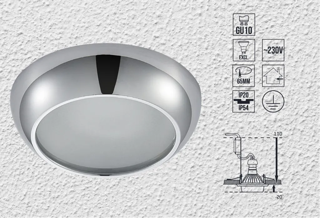 Faretto Incasso IP54 GU10 Cromo Satinato - Resistente e Facile da Montare