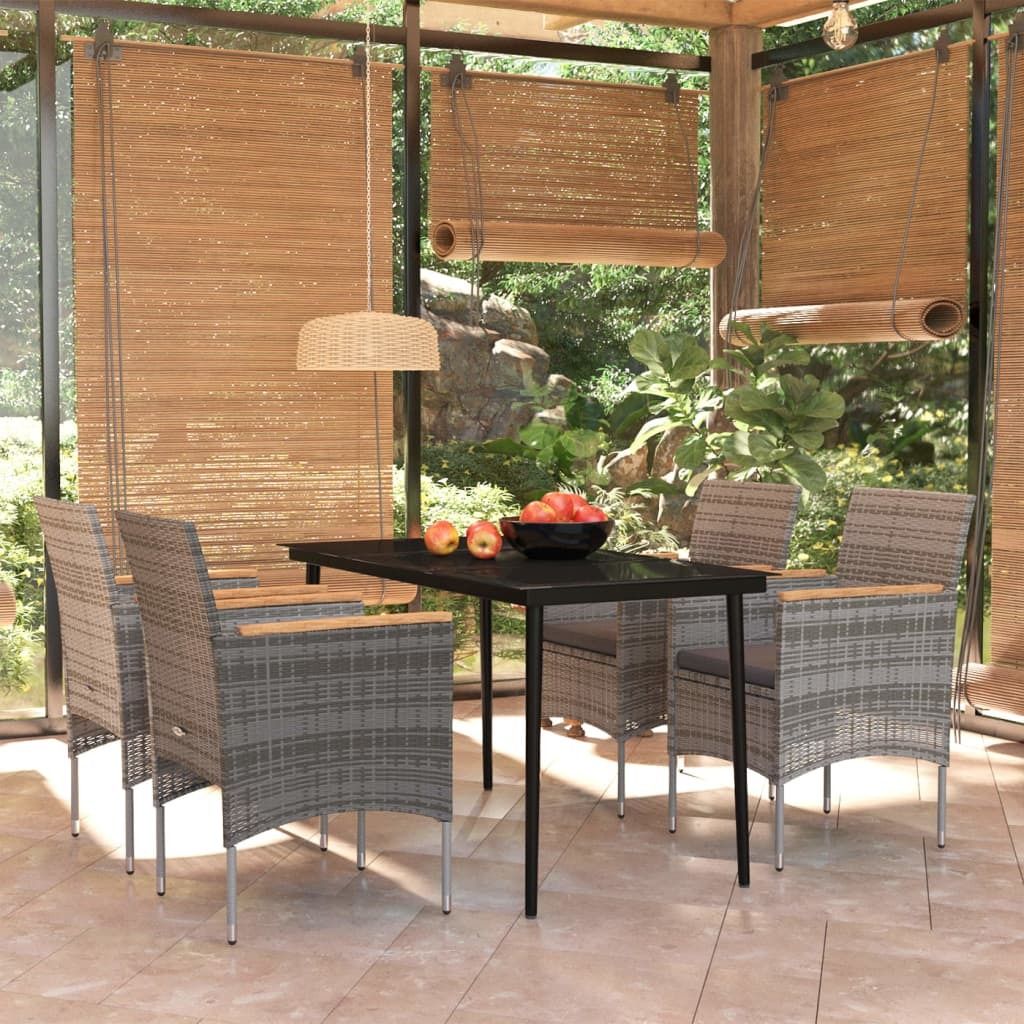 "2026 Promotion" 5-tlg. Garten-Essgruppe - mit Tisch und Stühlen - mit Kissen - Grau und Schwarz - Gartenmöbelset CC4556