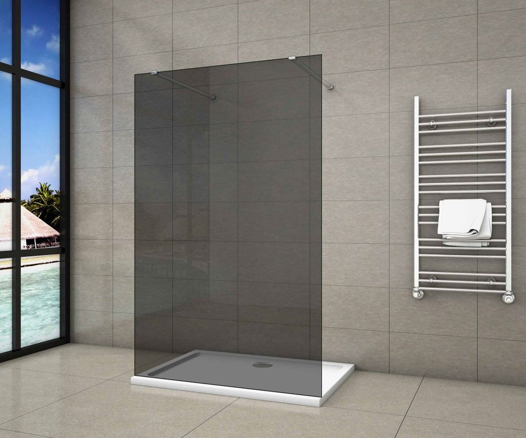 Duschkabine 90x200cm Duschwand mit Glasschutzfolie 8mm NANO-ESG Walk in Duschtrennwand+2x(140cm)Stabilisator ohne Profile F130