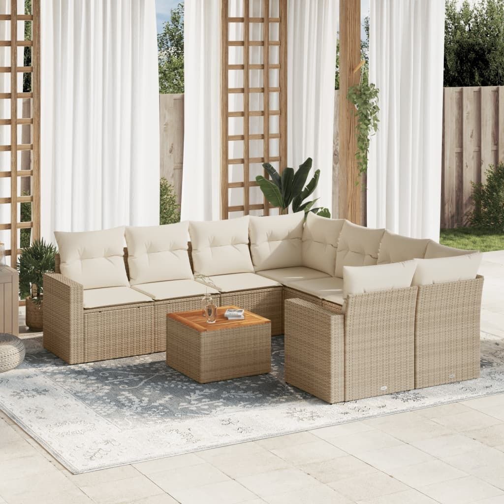 Maison Exclusive - 9-tlg. Garten-Sofagarnitur mit Kissen Beige Poly Rattan