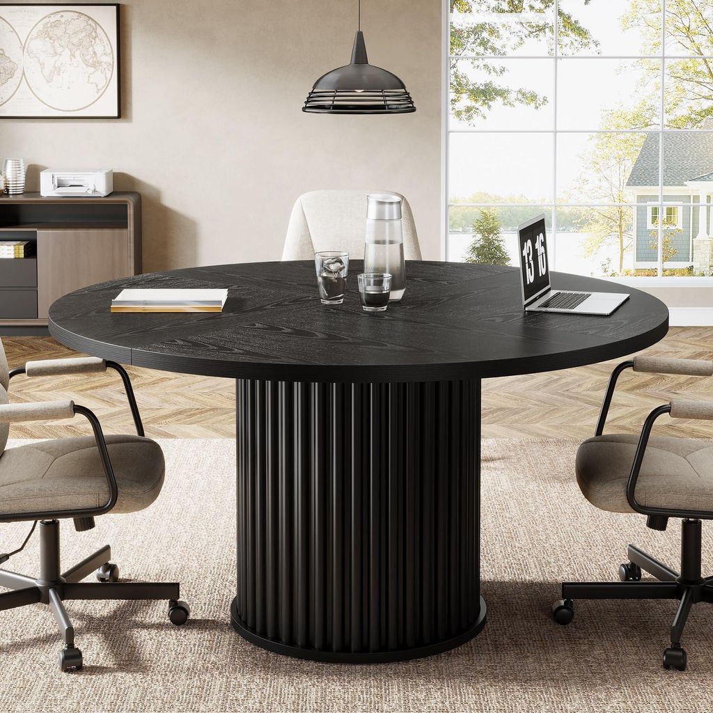 Tribesigns Schreibtisch, 120 cm runder Konferenztisch, aus Holz für 4–6 Personen, Büroschreibtisch mit stabiler Metallbasis, für Konferenz, Sc...
