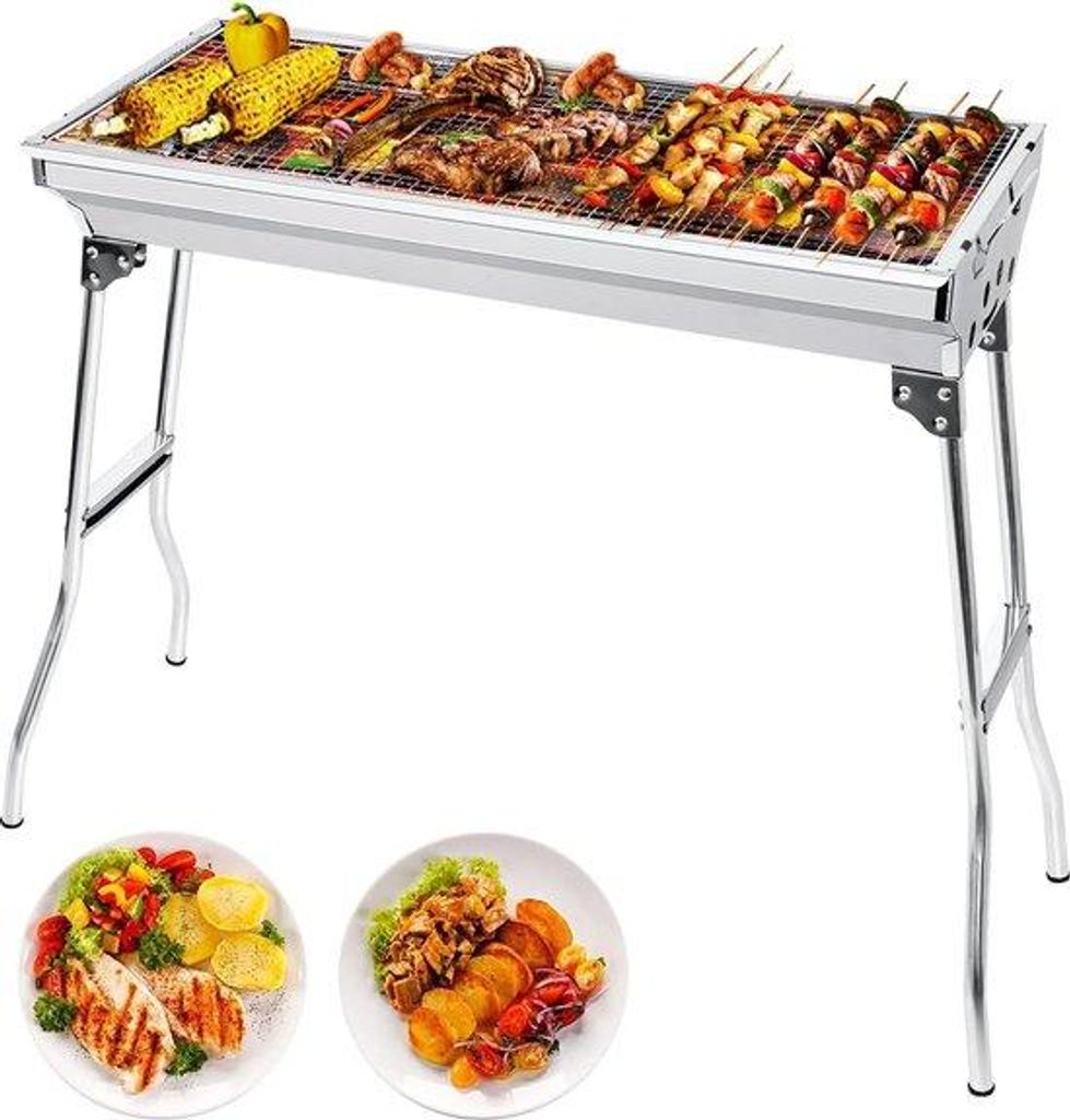 Portable Holzkohle-Grill für Camping, 73 x 33 x 71 cm, für 5-10 Personen