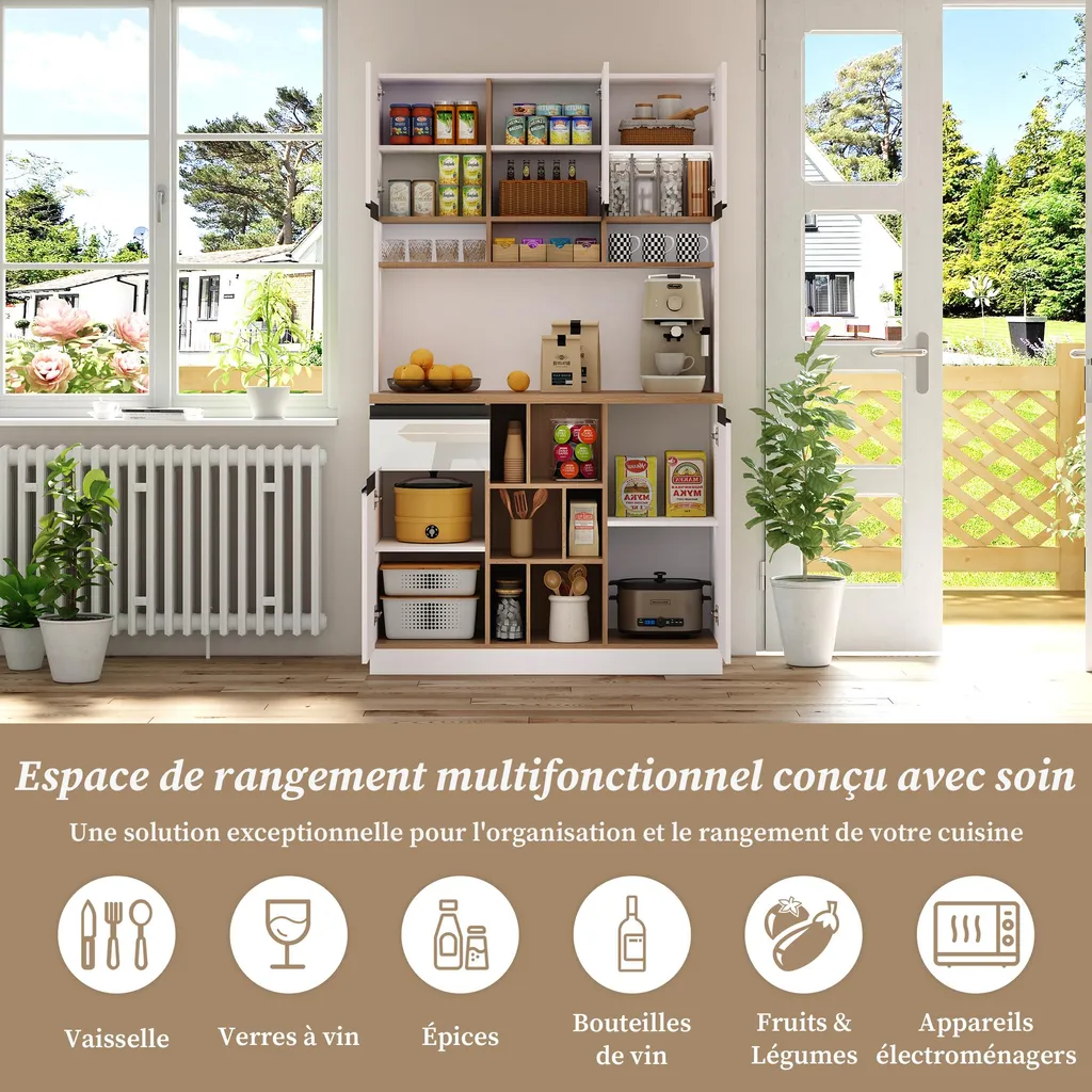 Bahut de Rangement Blanc Meuble Bas Entrée avec Étagères Réglables MDF - 5