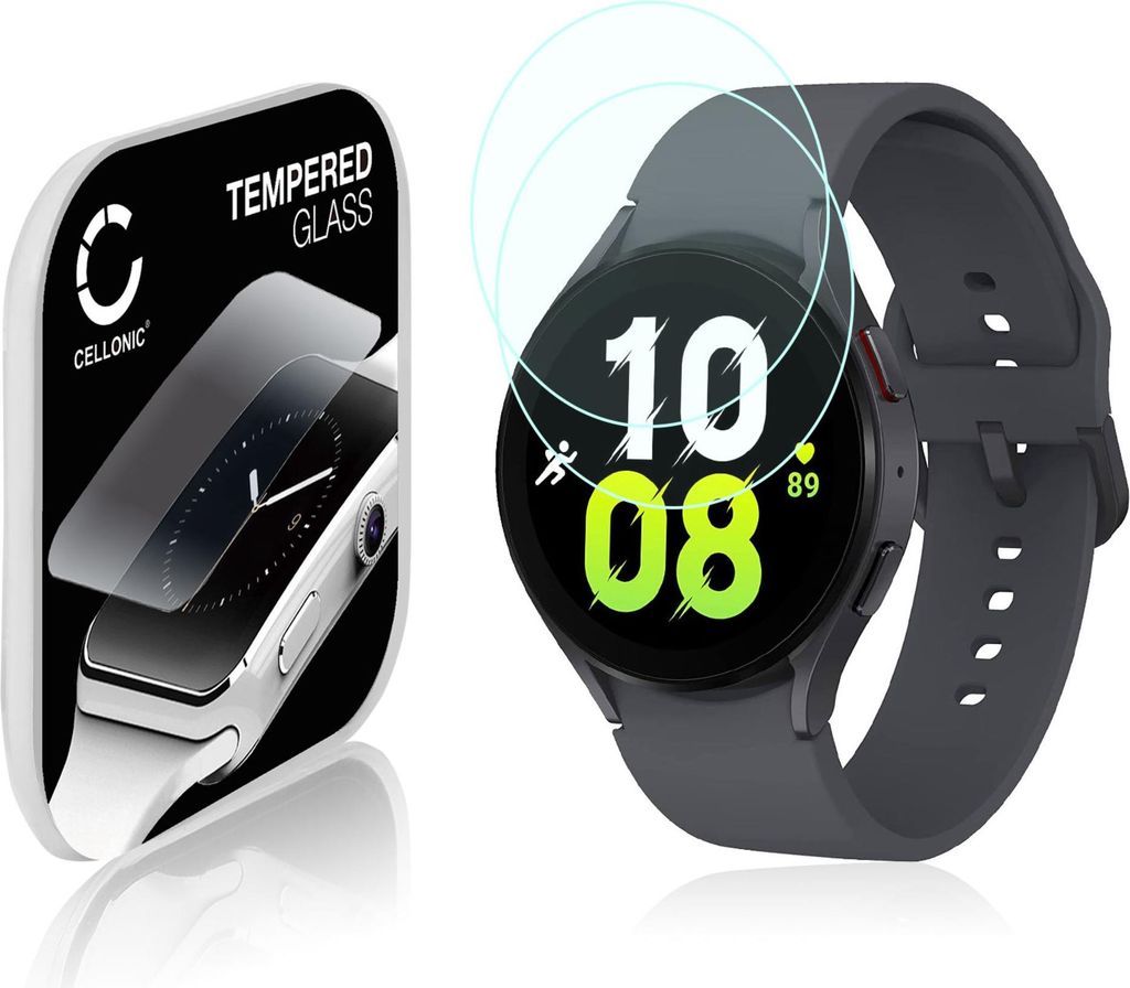2x CELLONIC 9H Display Schutzglas für Samsung Galaxy Watch 5 - 44mm Smartwatch, 2.5D Full Glue Screen Protector Glass, Fitness Tracker Displayschu...