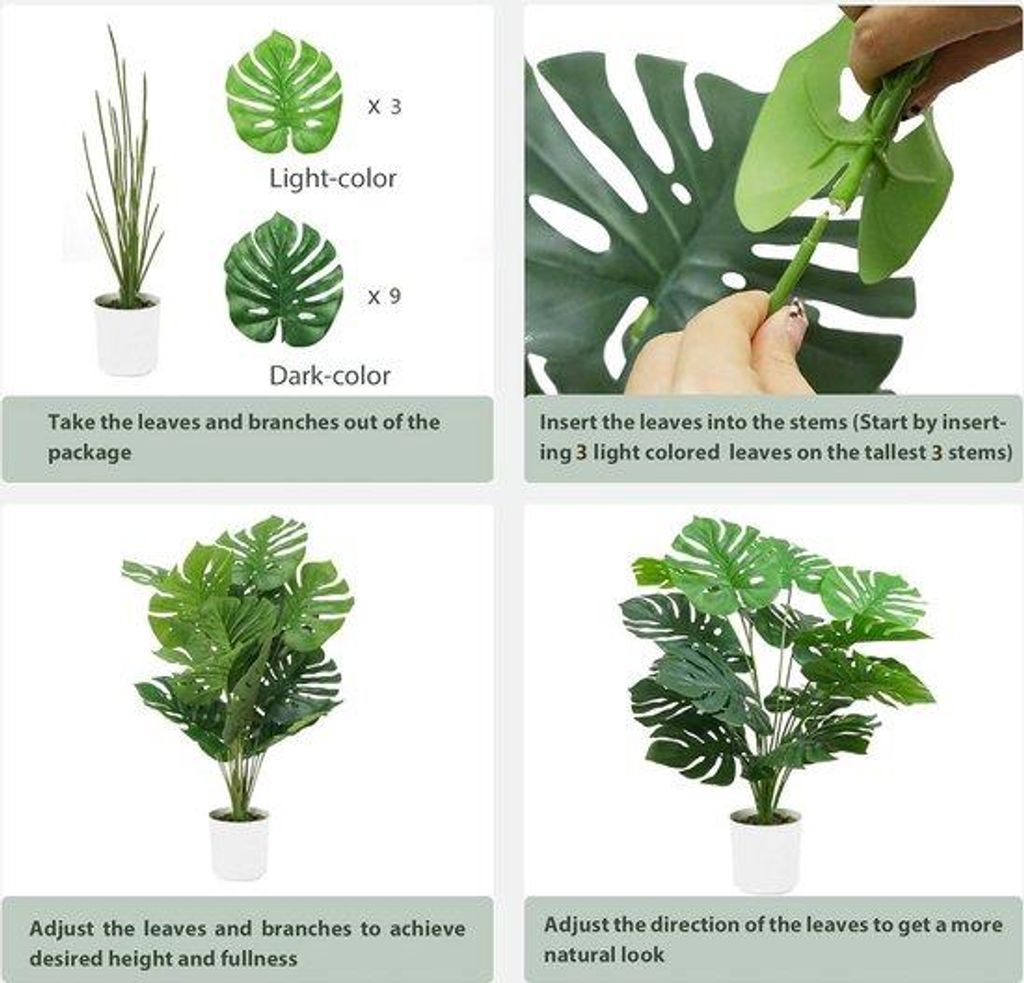 Kunstmatige Monstera-Plant, tropische, große, grüne, Indoor- und Outdoor-Pflanze, 60 cm