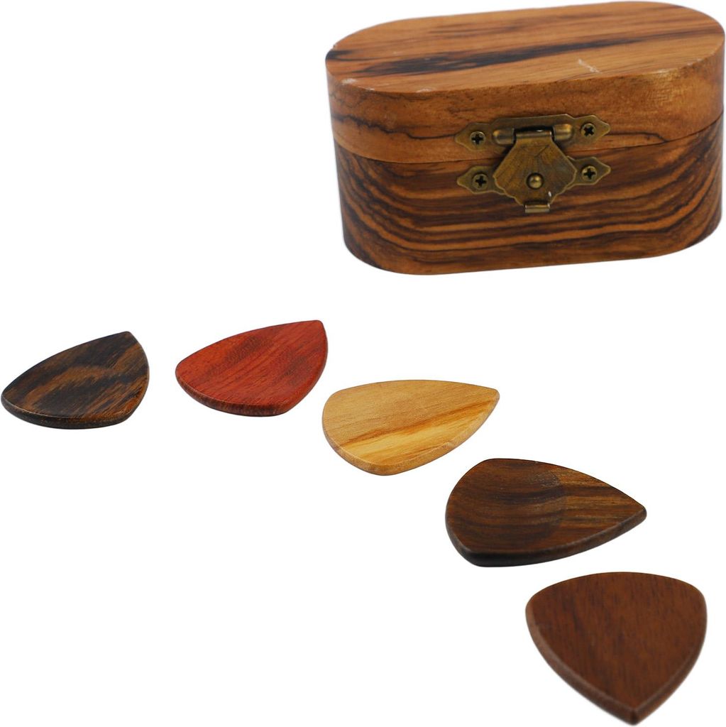 Gitarrenplektrum-Etui aus Holz, glatte Oberfläche, elegantes Design, leichtes und tragbares Design mit 5 Gitarrenplektren