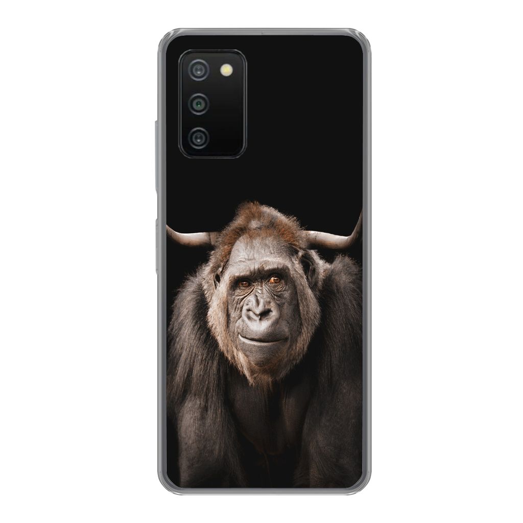 MuchoWow Handyhülle Schutzhülle Hülle für Samsung Galaxy A03s Affe - Schottischer Highlander - Schwarz Silikon Softcase Handy Hülle - Schutz