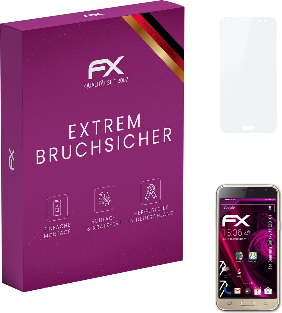 atFoliX FX-Hybrid-Glass Displayfolie kompatibel mit Samsung Galaxy J3 (2016) Glasfolie