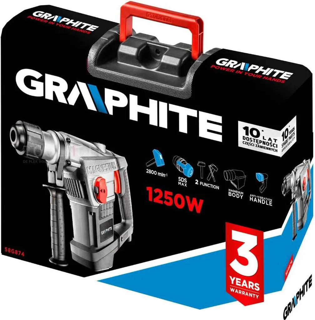 Marteau GRAPHITE SDS Max 1250W avec coffret de transport robuste