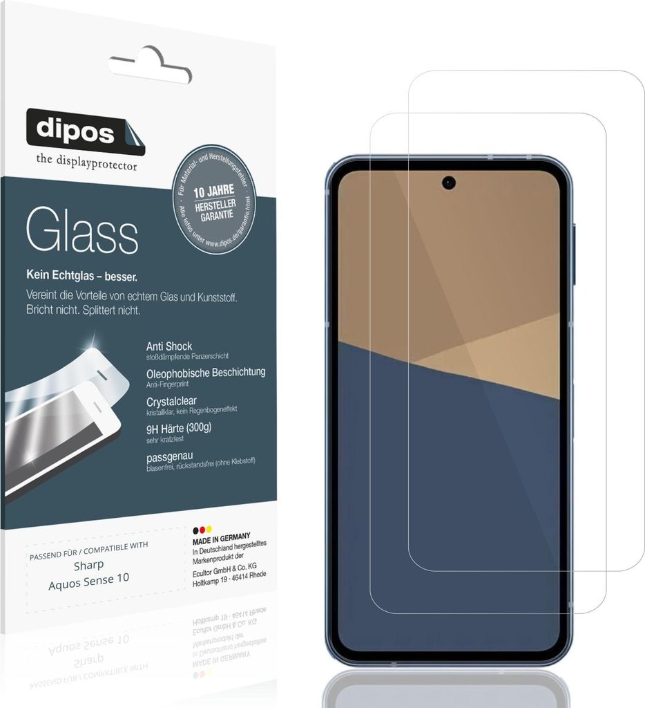 2x Schutzfolie für Sharp Aquos Sense 10 - Anti-Shock 9H Folie dipos Glass Kunststoffglas