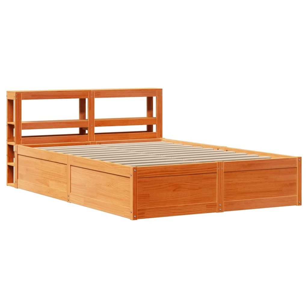 vidaXL Massivholzbett mit Kopfteil Wachsbraun 135x190 cm Kiefer