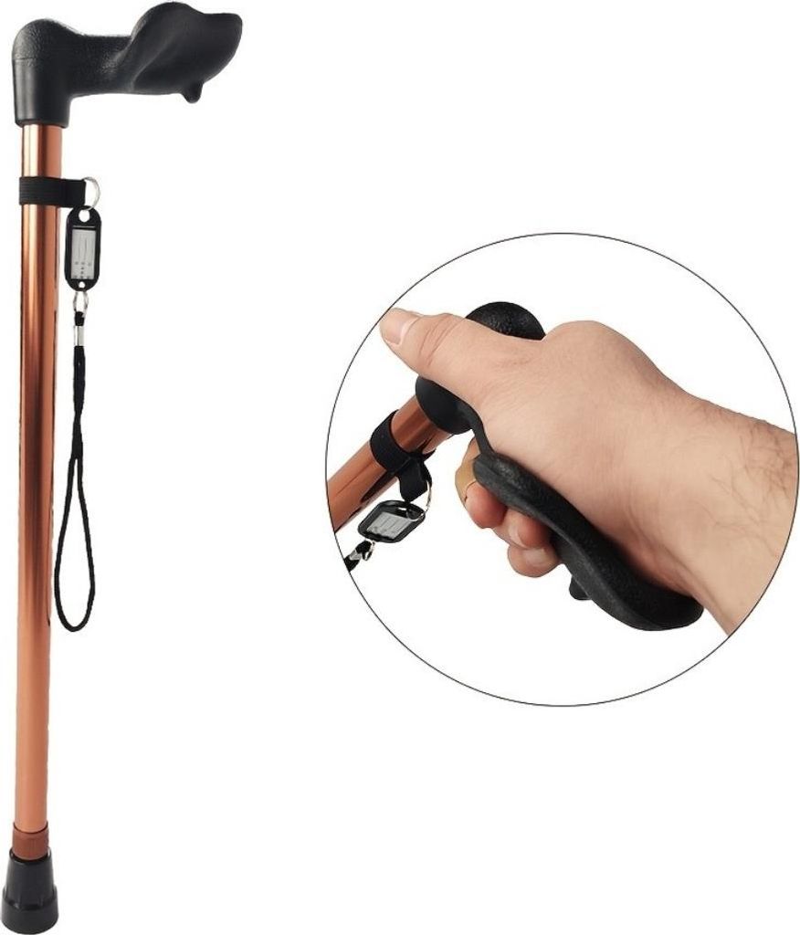 INF Multifunktionaler verstellbarer Gehstock aus Aluminiumlegierung - Teleskop Wanderstock für Trekking und Selbstverteidigung Braun