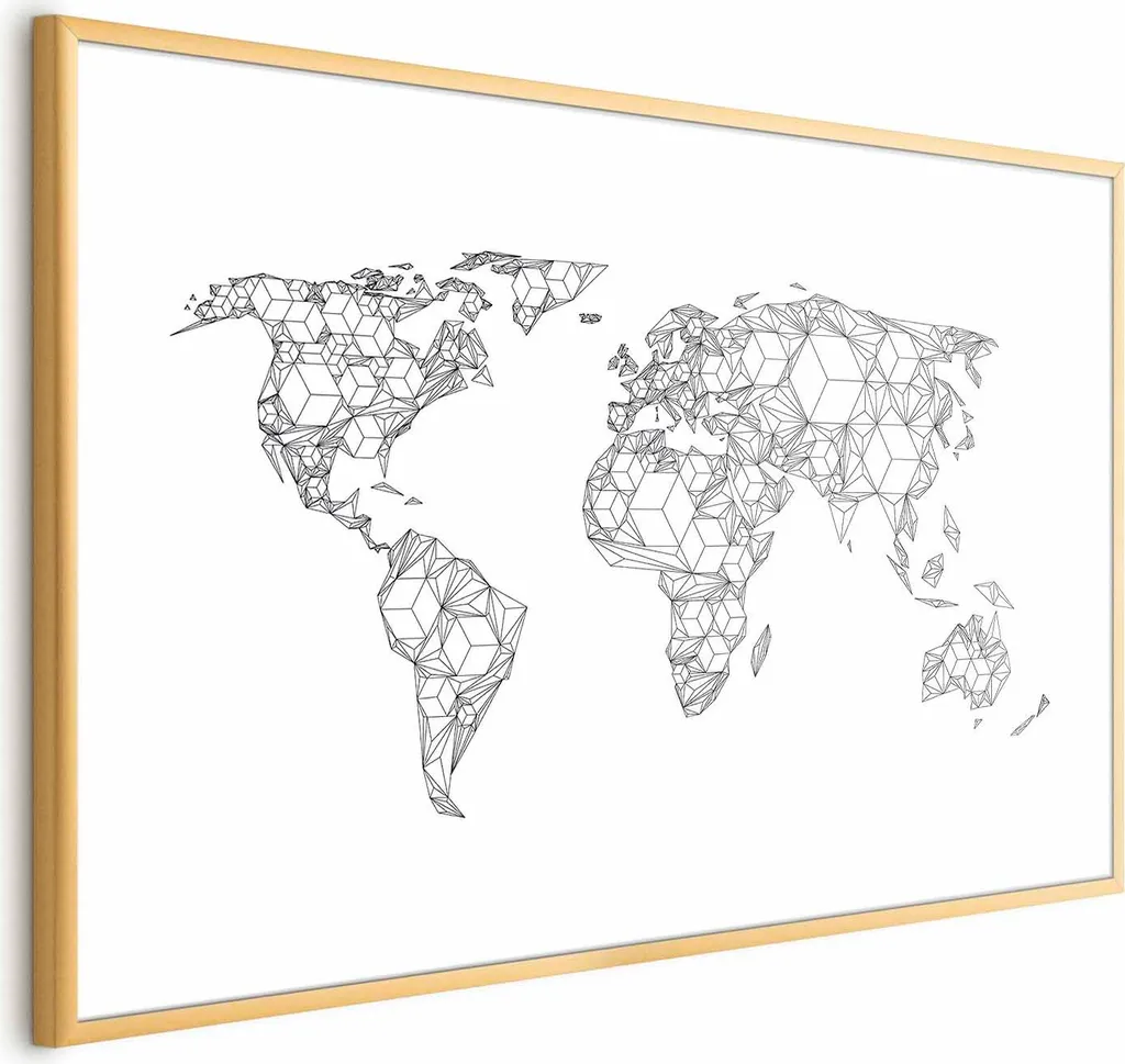 Poster Mappa geometrica 90x60 cm con cornice dorata con margine
