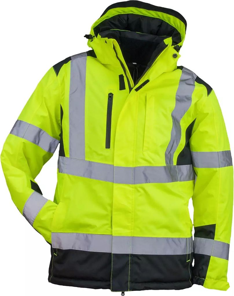 Winterjacke URG-HV-LX491 NEON GELB Größe 3XL Arbeitsjacke Warnkleidung Sicherheitsjacke Jacke gefüttert Schutzjacke Warnjacke Herrenjacke mit Ka...