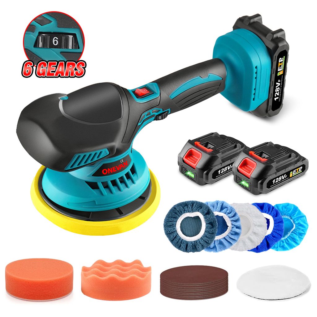 Akku Polierer Poliermaschine, Auto Poliermaschinen Puffer 6 Variable Geschwindig mit 2 x Akku, Mini 6 Zoll Exzenter Auto Poliermaschine Set