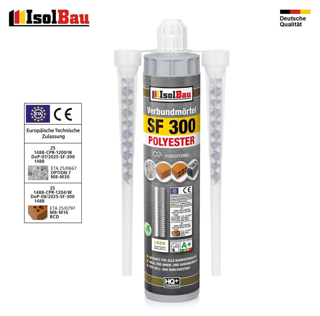 Verbundmörtel SF 300 Injektionsmörtel 1 x 300 ml Mörtel 2 x Mischer Klebemörtel