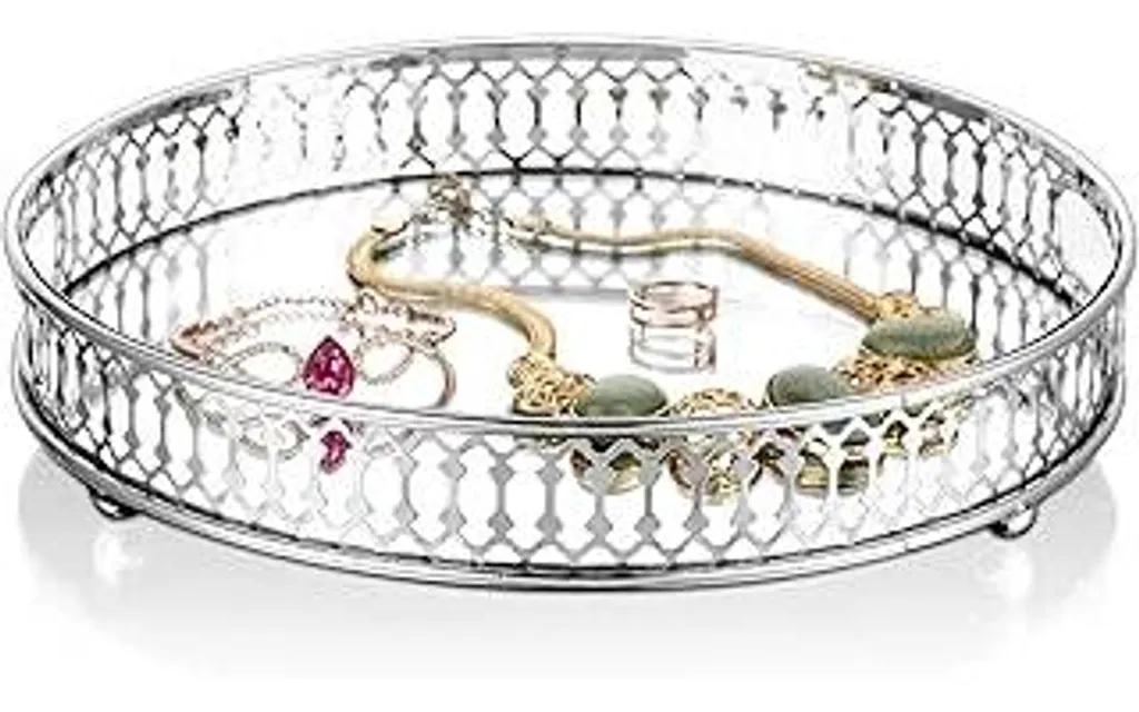 Vassoio Decorativo Argento NUPTIO 25cm - Specchio Vanity Organizer